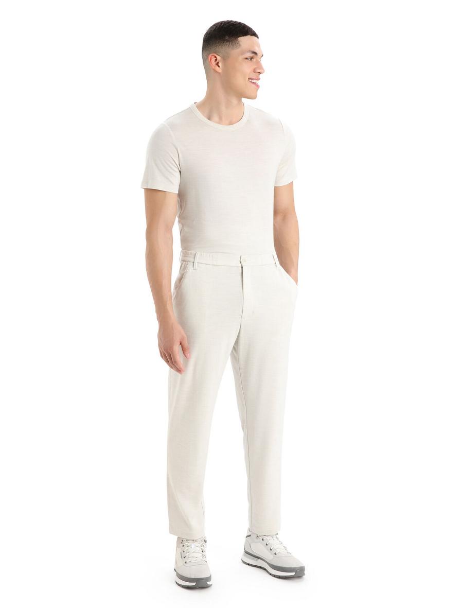 Men's Icebreaker MerinoFine™ Interlock Pants Ecru Heather | CA 1829YXFU